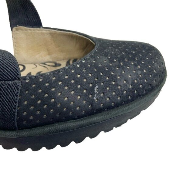 Fly London Black Perforated Suede Block Heel Sandals - Picture 3 of 8